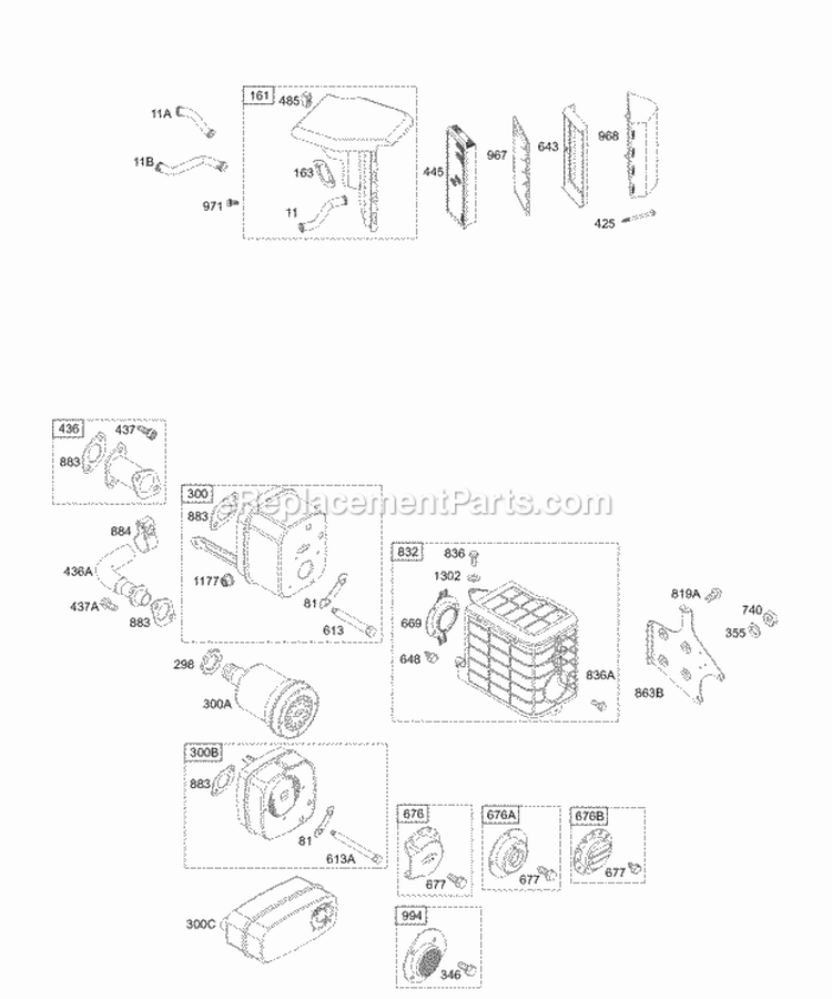 Page A Diagram and Parts List for 196402-0165-01  Briggs and Stratton Engine